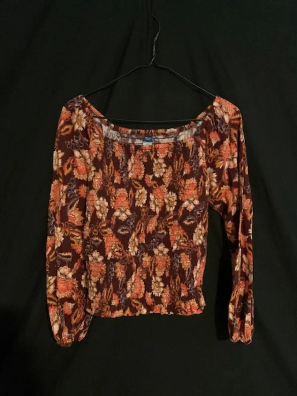 Autumn Bloom Smocked Square‑Neck Blouse — Vintage‑Vibe Floral